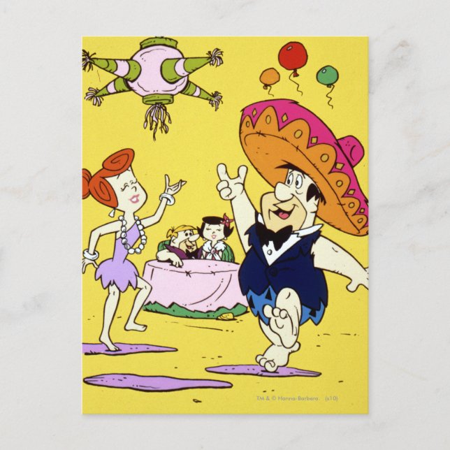 Postal Fred Flintstone Wilma Barney y Betty Fiesta (Anverso)