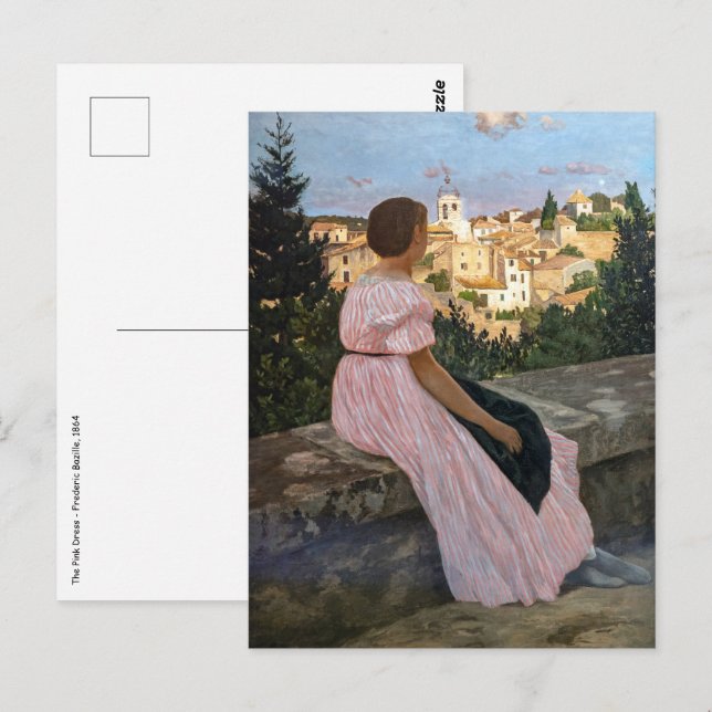 Postal Frederic Bazille - El vestido rosa (Anverso / Reverso)