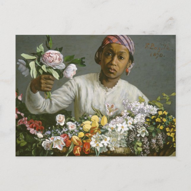 Postal Frederic Bazille - Joven Mujer Con Peonies (Anverso)
