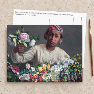 Postal Frederic Bazille - Mujer joven con peonías