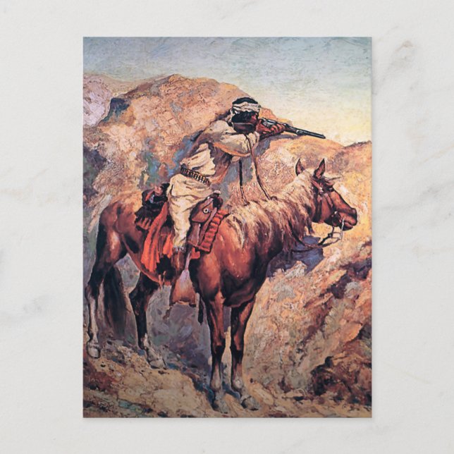 Postal Frederic Remington Western Art "Apache Ambush" (Anverso)