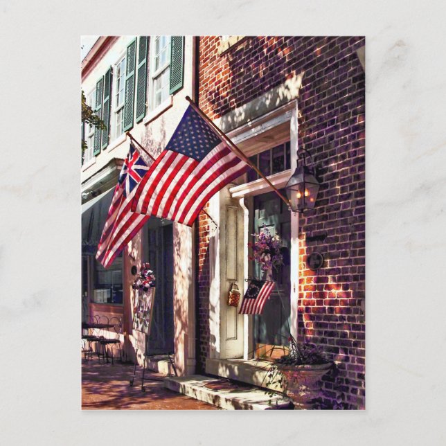 Postal Fredericksburg VA - Calle con banderas estadounide (Anverso)