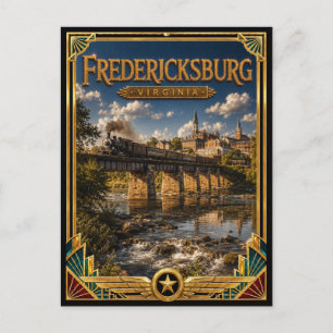 Postal Fredericksburg Virginia Art Deco Dorado Antiguo