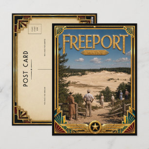 Postal Freeport Maine Vintage Art Deco Edad Dorada
