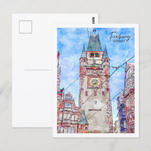 Postal Freiburg Germany Travel Place Watercolor