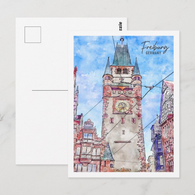 Postal Freiburg Germany Travel Place Watercolor (Anverso / Reverso)