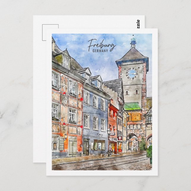Postal Freiburg Germany Travel Place Watercolor (Anverso / Reverso)