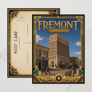 Postal Fremont Nebraska Arte Deco Vintage Edad de Oro
