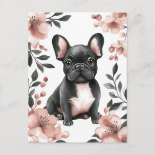 Postal French Bulldog Acuarela Floral 
