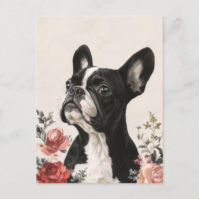 Postal French Bulldog Acuarela Floral  (Anverso)