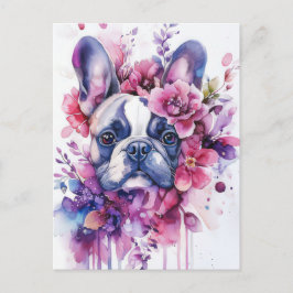Postal French Bulldog Acuarela Floral