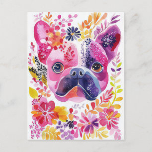 Postal French Bulldog Acuarela Floral