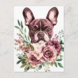 Postal French Bulldog Acuarela Floral