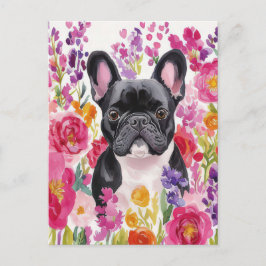 Postal French Bulldog Acuarela Floral