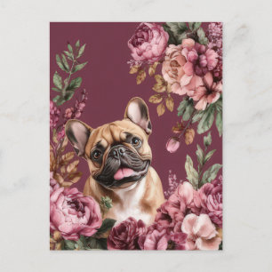 Postal French Bulldog Acuarela Floral