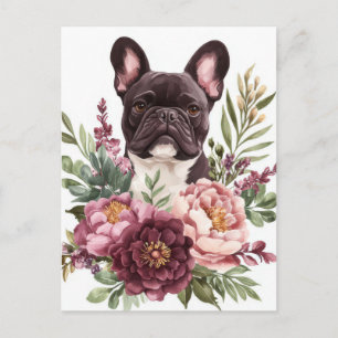 Postal French Bulldog Acuarela Floral