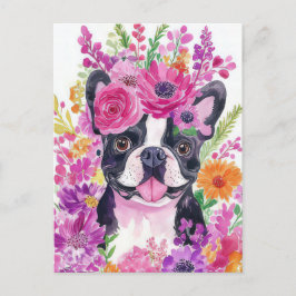Postal French Bulldog Acuarela Floral
