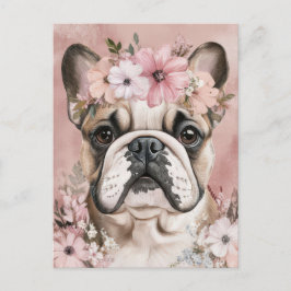 Postal French Bulldog Acuarela Floral