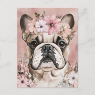 Postal French Bulldog Acuarela Floral