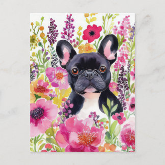 Postal French Bulldog Acuarela Floral 