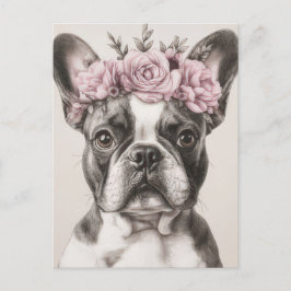 Postal French Bulldog Acuarela Floral