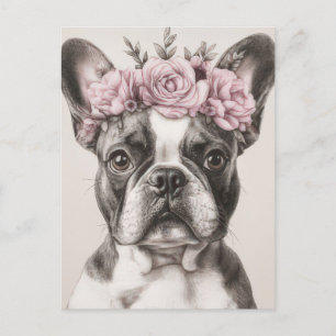 Postal French Bulldog Acuarela Floral