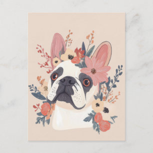 Postal French Bulldog Acuarela Floral 