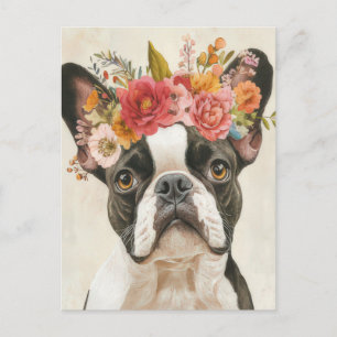 Postal French Bulldog Acuarela Floral