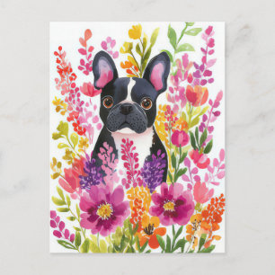 Postal French Bulldog Acuarela Floral