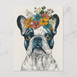 Postal French Bulldog Acuarela Floral