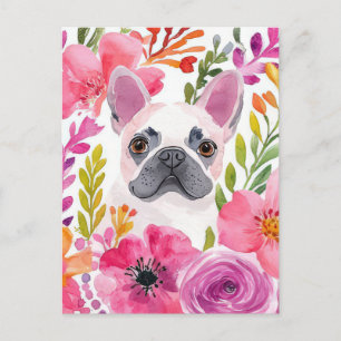 Postal French Bulldog Acuarela Floral
