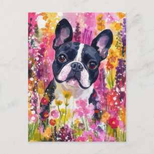 Postal French Bulldog Acuarela Floral 