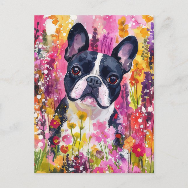 Postal French Bulldog Acuarela Floral  (Anverso)