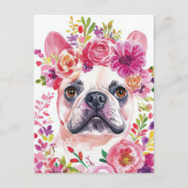 Postal French Bulldog Acuarela Floral