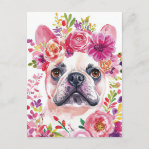 Postal French Bulldog Acuarela Floral