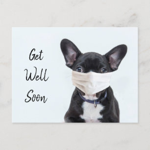 Postal Frenchie con mascarilla para recuperarse pronto