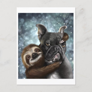 Postal ¡Frenchie recibiendo un abrazo eslovaco!
