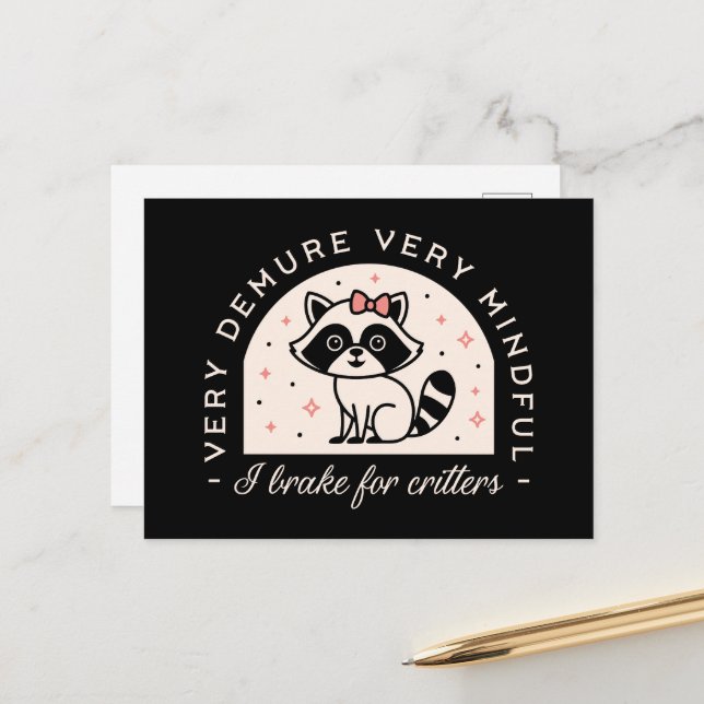 Postal Freno por el mapache divertido de las criaturas (Anverso/Reverso In Situ)