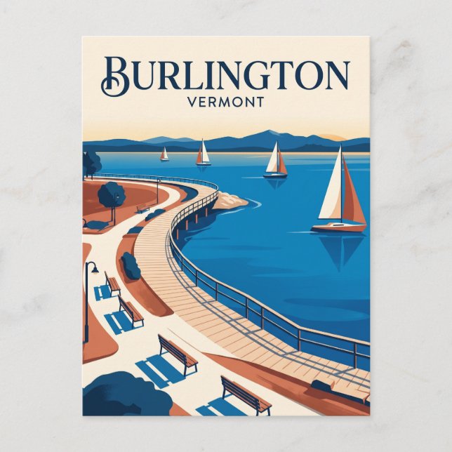 Postal Frente al lago de Burlington Vermont (Anverso)