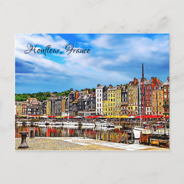 Postal Frente al puerto de Honfleur en Normandía, Francia (Anverso)