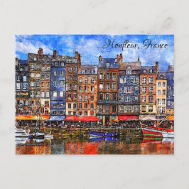 Postal Frente al puerto de Honfleur en Normandía, Francia