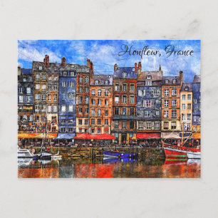 Postal Frente al puerto de Honfleur en Normandía, Francia