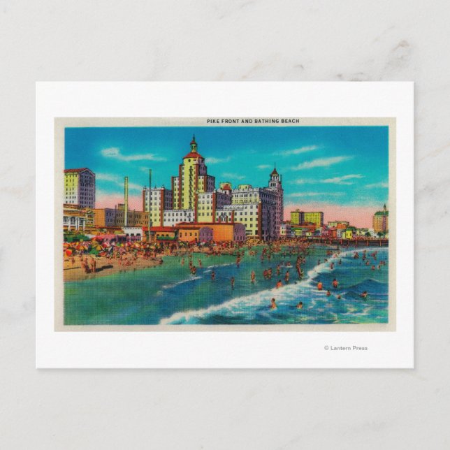 Postal Frente de los Piques y Playa del Baño, Long Beach (Anverso)