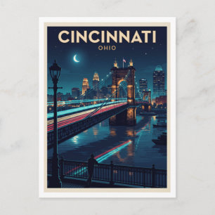 Postal Frente histórico del río Cincinnati por la noche O