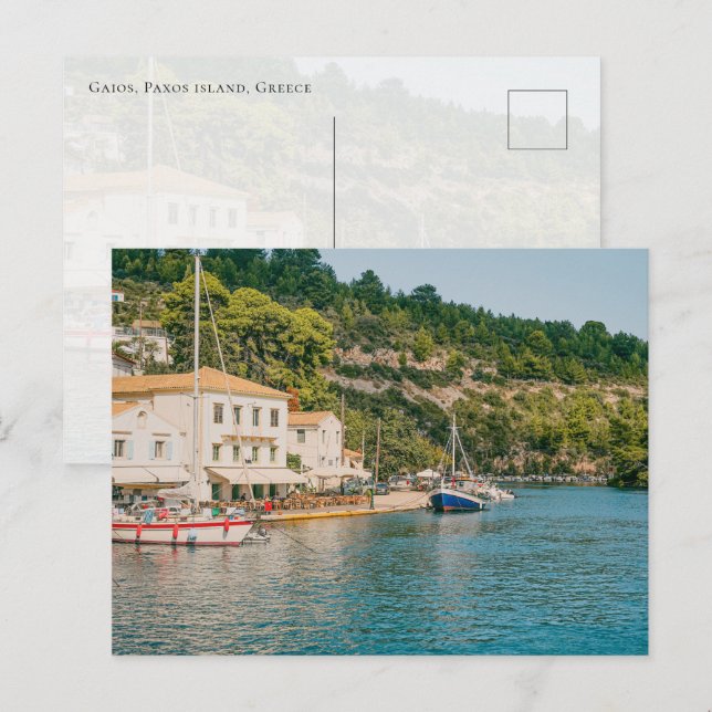 Postal Frente marítimo de Gaios, isla de Paxos Grecia (Anverso / Reverso)