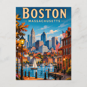 Postal Frente marítimo histórico y horizonte de Boston
