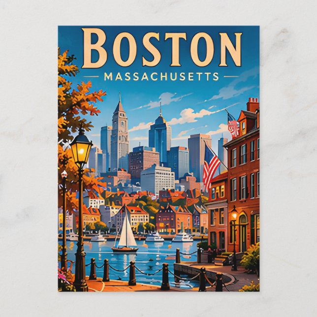 Postal Frente marítimo histórico y horizonte de Boston (Anverso)
