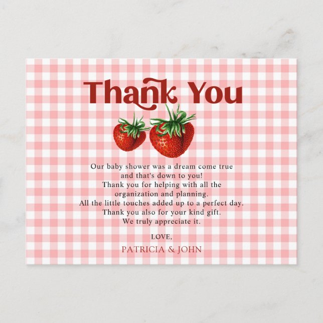 Postal Fresa Berry Sweet Baby Shower Gracias (Anverso)