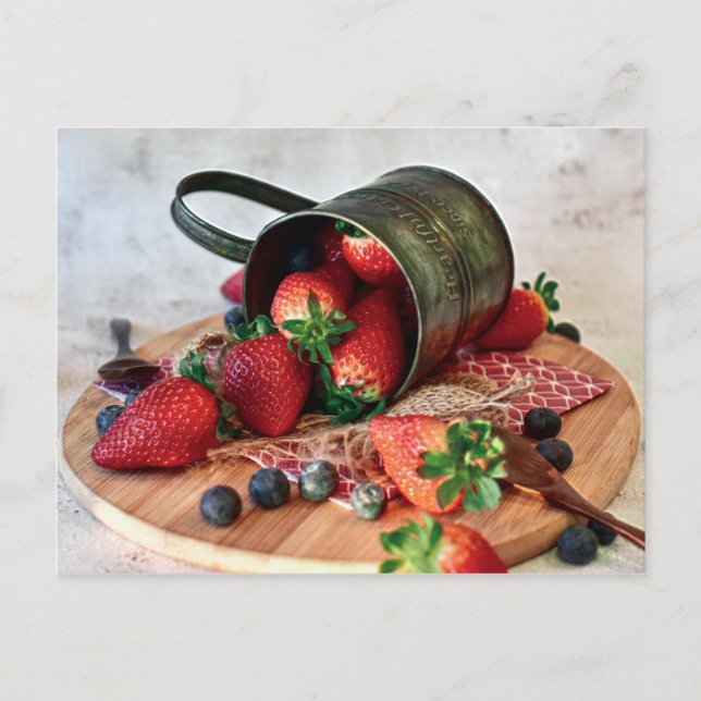 Postal Fresas Blueberries Frutos y dulces (Anverso)