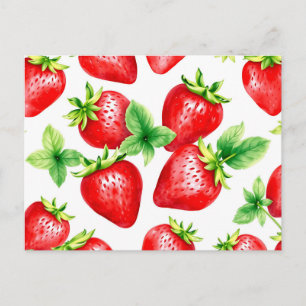 Postal Fresas brillantes en color de agua en blanco